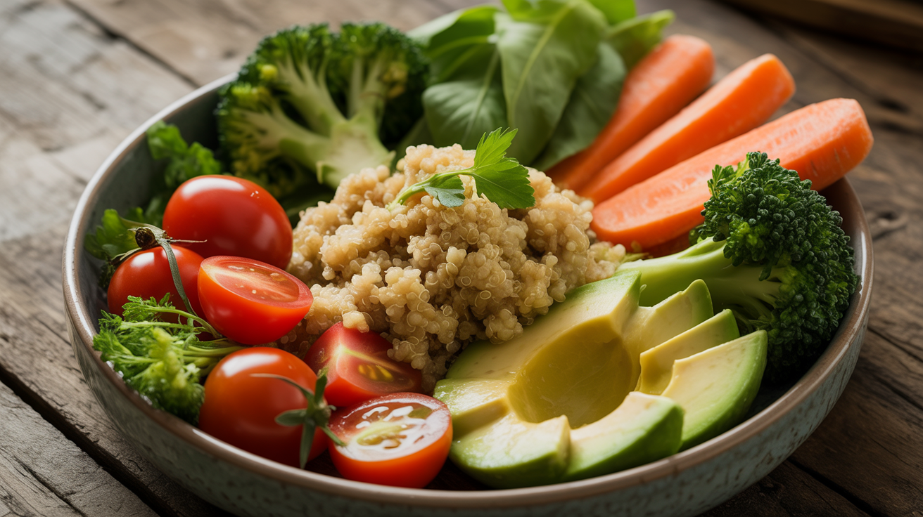 Bowl proteico de quinoa com legumes