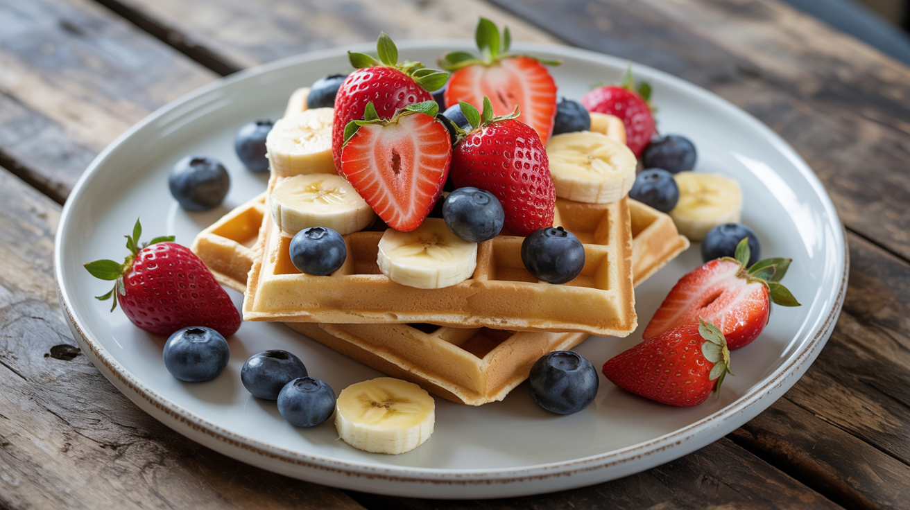 Waffle de aveia sem lactose com frutas frescas