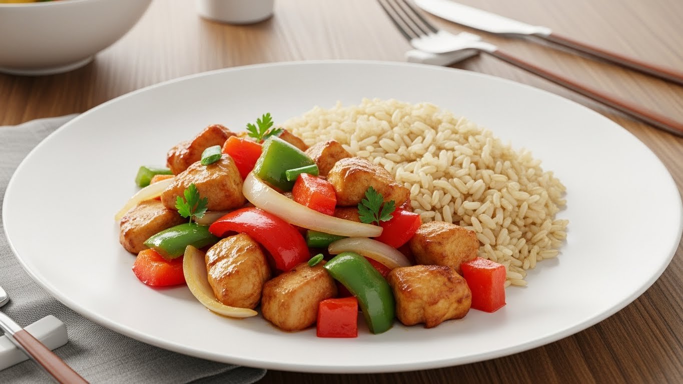 Frango xadrez fit com arroz integral