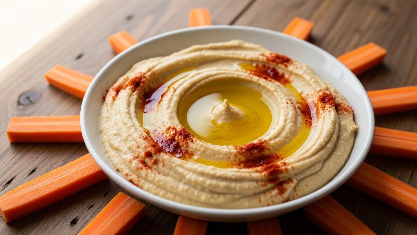 Homus com palitinhos de cenoura crocante