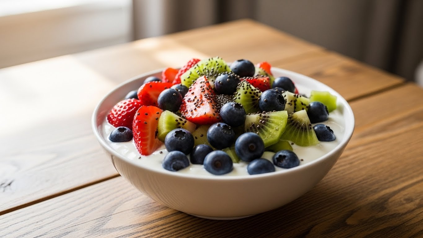 Iogurte vegetal com frutas e sementes de chia