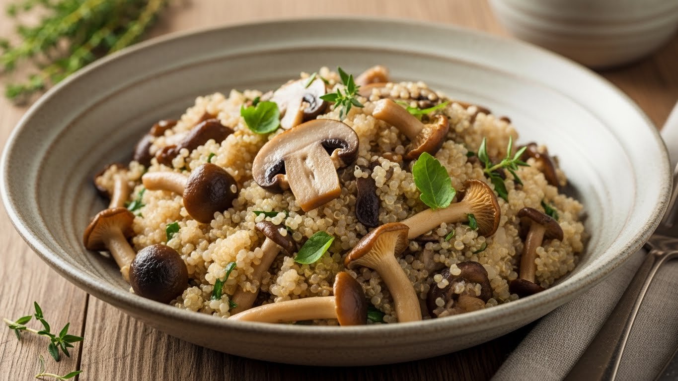 Risoto de quinoa com cogumelos sem lactose