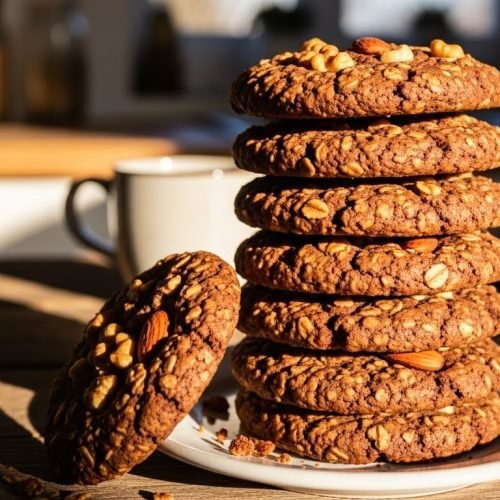 Cookies de aveia e cacau sem açúcar para o lanche da tarde