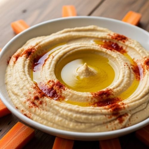 Homus com palitinhos de cenoura crocante