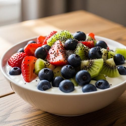 Iogurte vegetal com frutas e sementes de chia