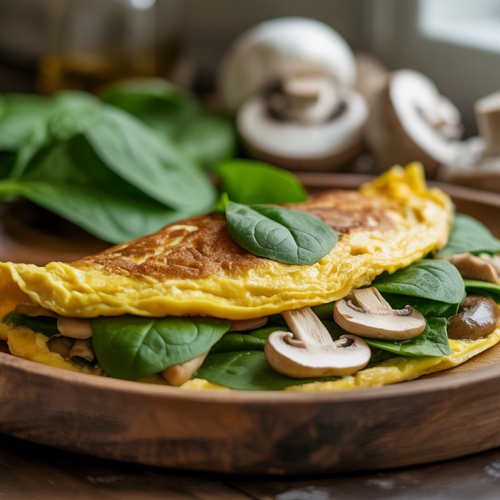 Omelete proteica de espinafre e cogumelos para energia matinal