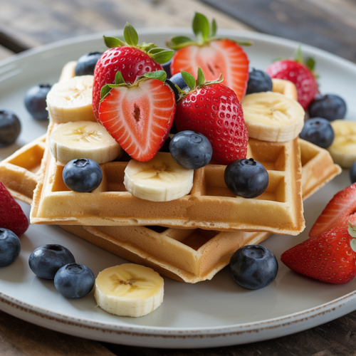 Waffle de aveia sem lactose com frutas frescas